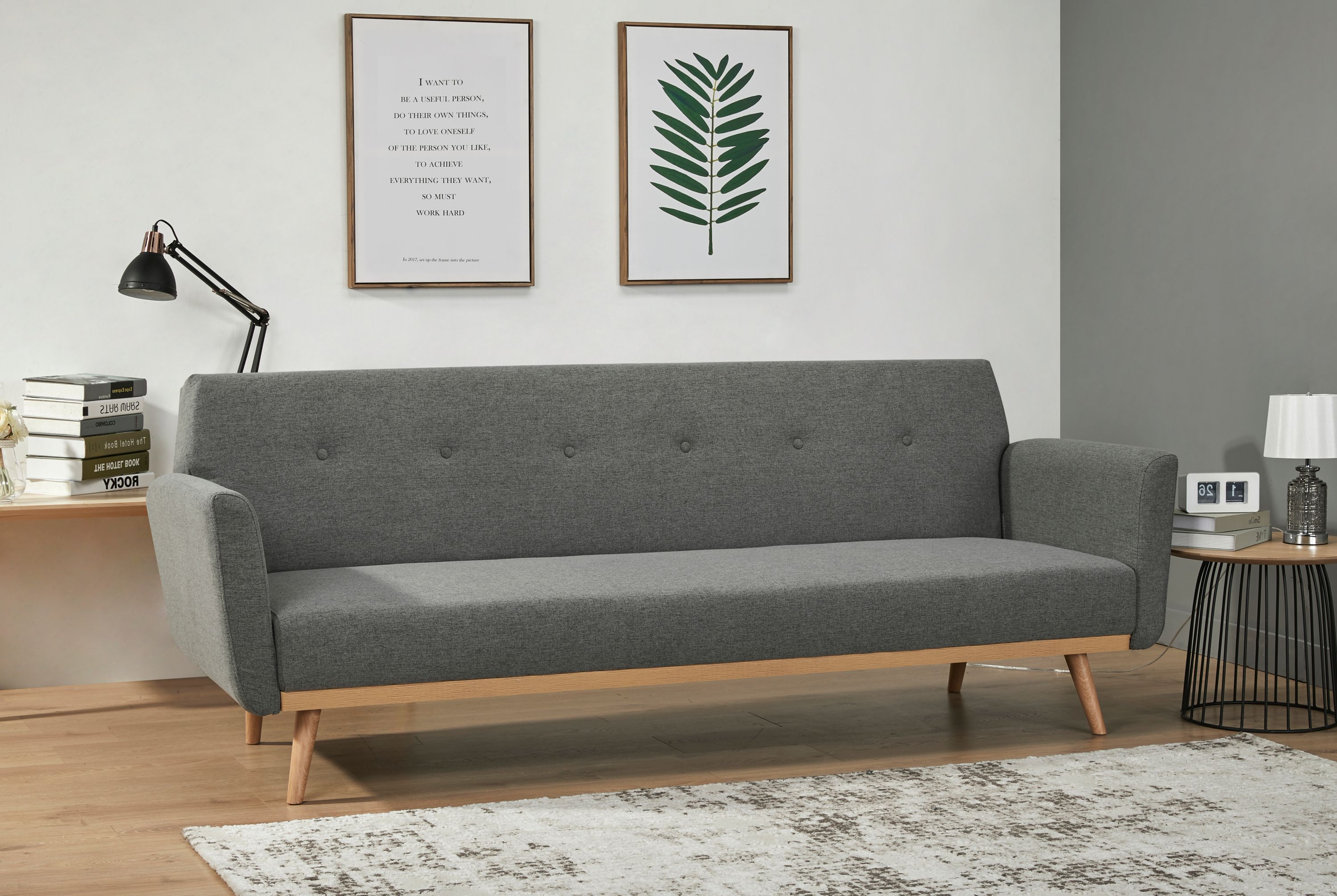 Schlafsofa grau Schlafcouch Sofa Couch Schlaffunktion Gästebett Gästesofa