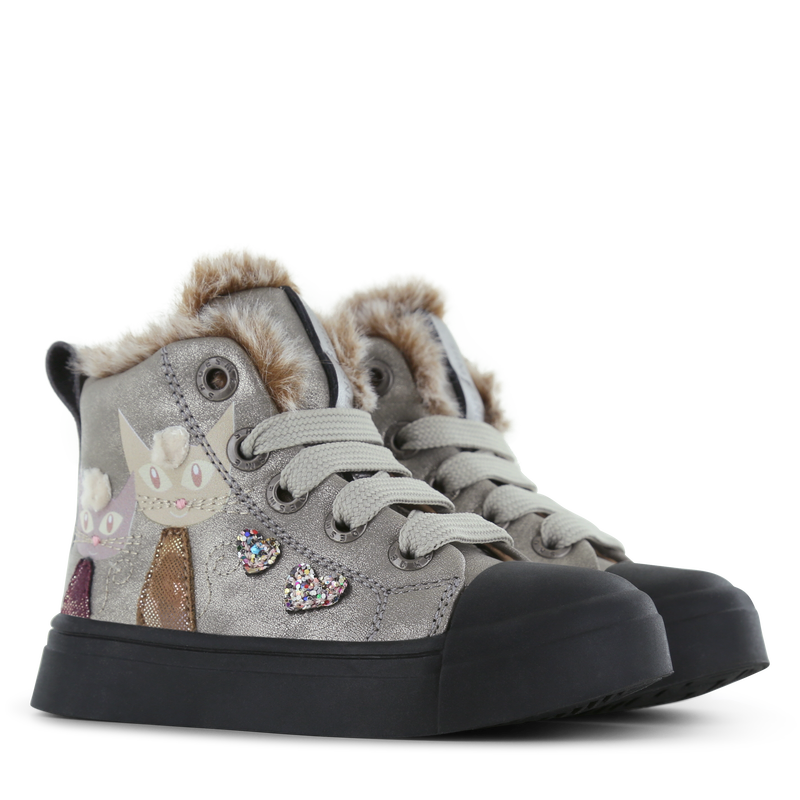 Shoesme silberner Schnürschuhe mit Kitten
