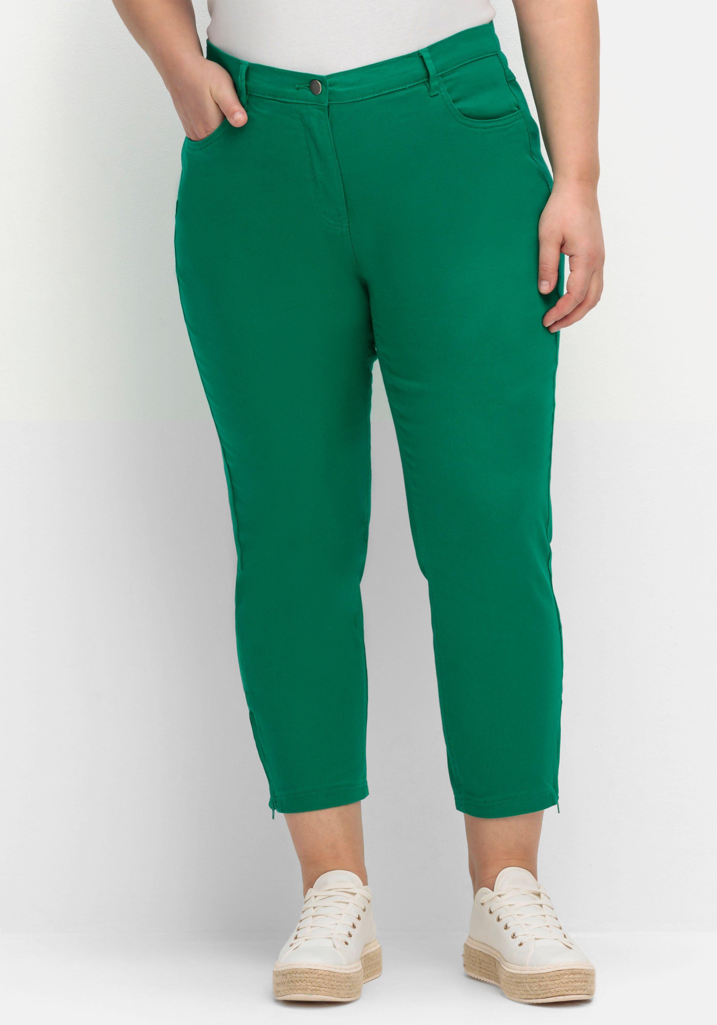 Schmale 7/8-Jeans mit Dehnbund und Zipper am Saum