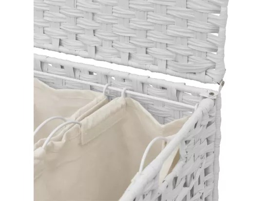 Panier à linge avec roulettes blanc 66x35x60 résine tressée