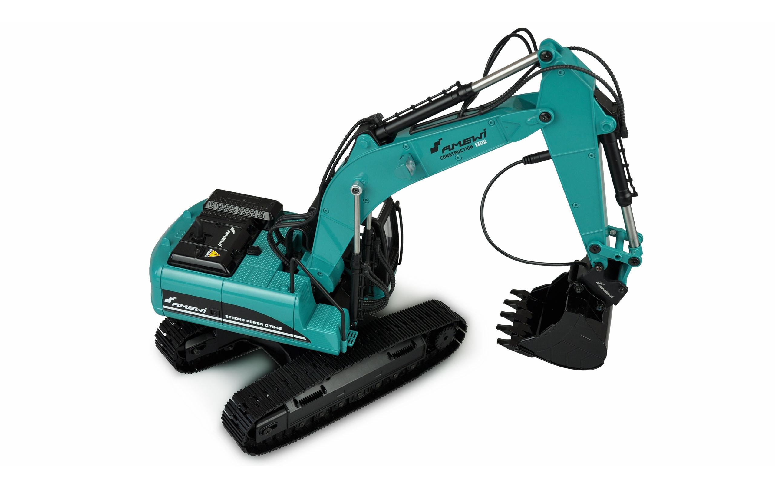 Kettenbagger G704E Vollmetall Petrol, 1:14, RTR<br>Exklusiver Vollmetall Bagger in einer Sonderlackierung und elektronischen Schnellwechsler