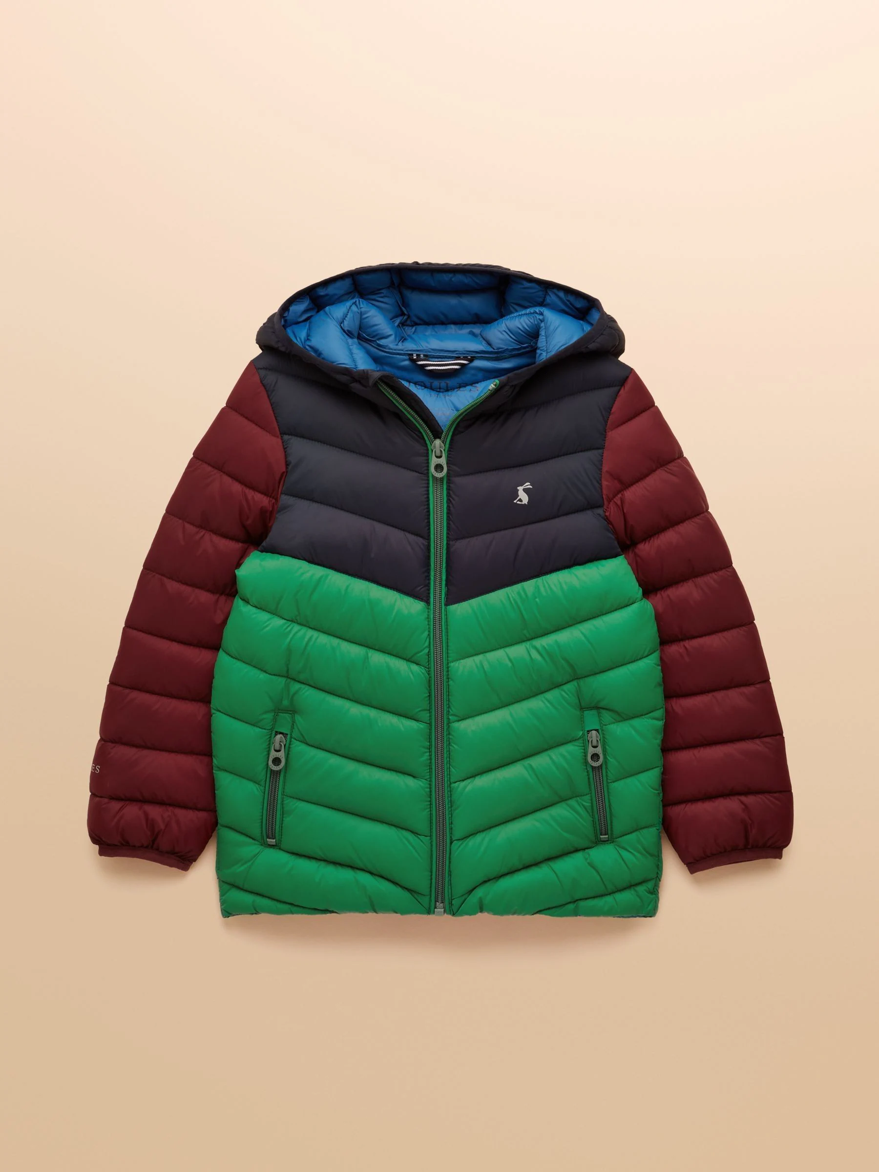 Donkerblauw colourblocking - Joules Cairn regenbestendige gewatteerde jas voor kinderen