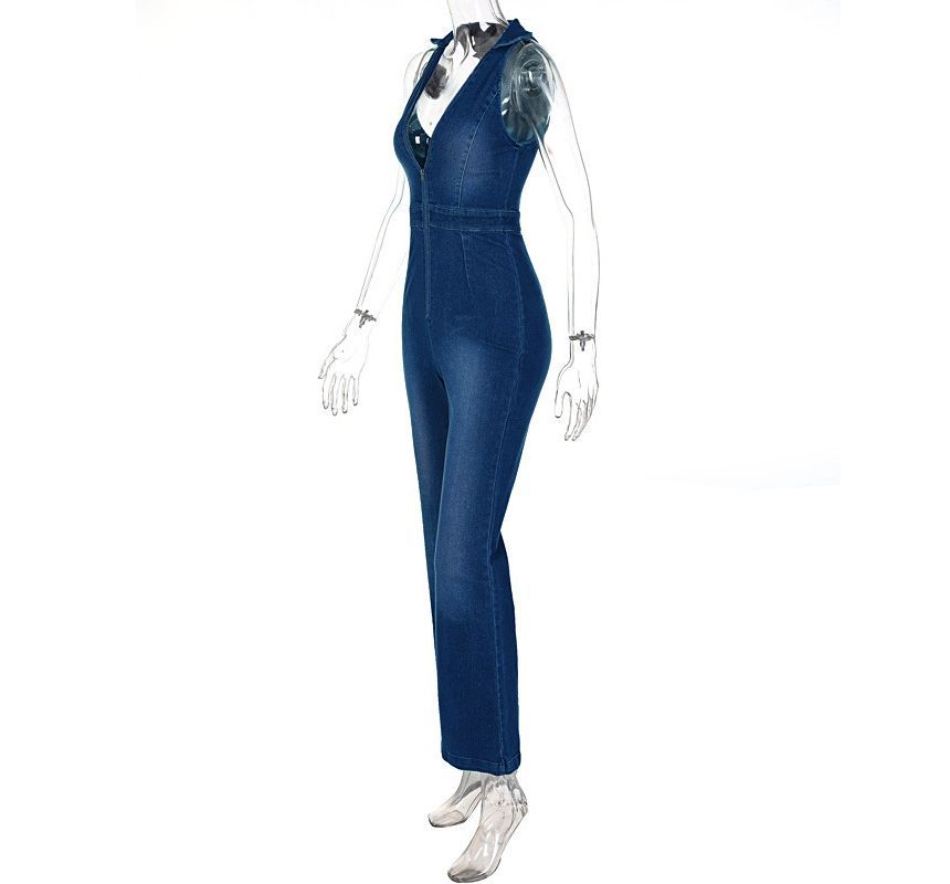 MOONGATE - Denim jumpsuit met halternek