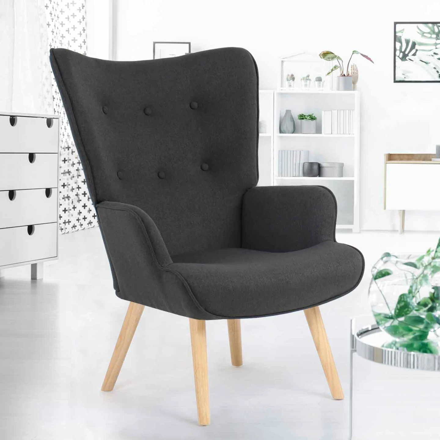 Fauteuil scandinave IVAR en tissu gris anthracite