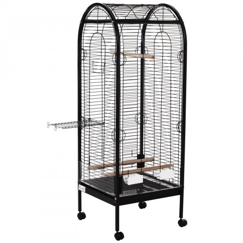 Gaiola PawHut com 4 rodas para papagaios, preta/dourada
