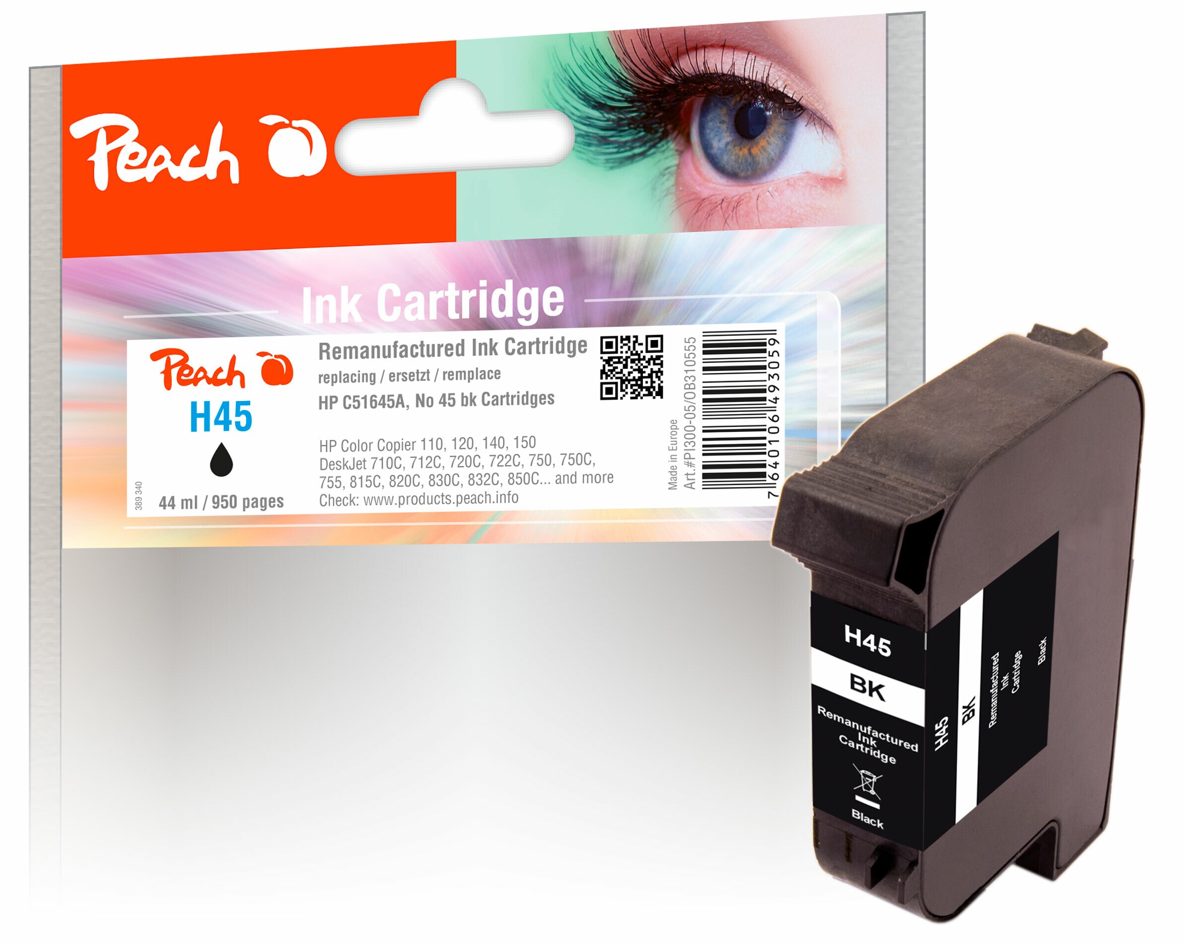 Peach HP 45Druckkopf bk ersetzt Kodak, HP, Pitney Bowes, Apple No. 45, 51645AE für z.B. Apple Color Stylewriter 6500, HP Addmaster IJ 1000 (wiederaufbereitet)