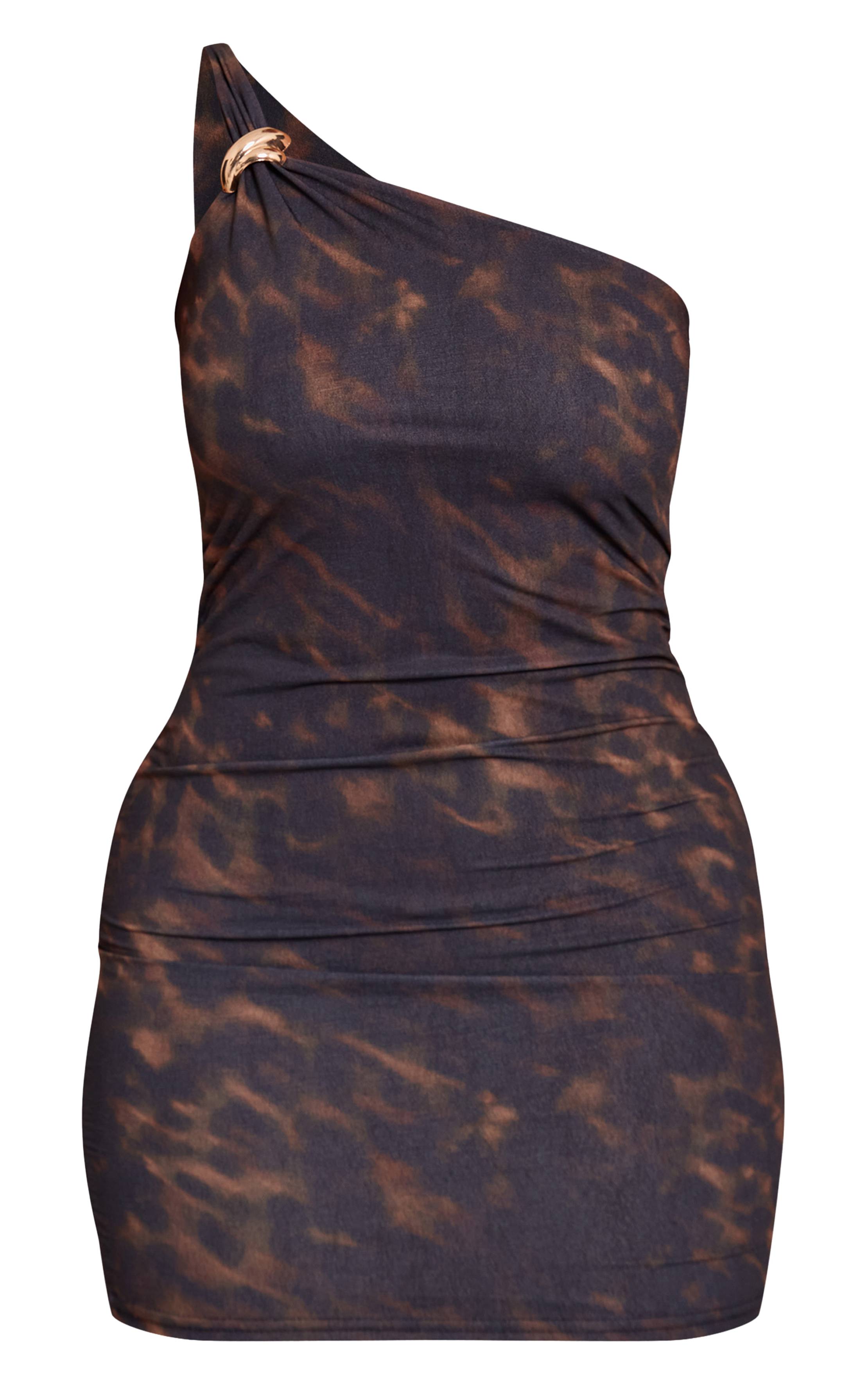 Marron Robe Mini En Mousseline Imprimée Avec Détails Dorés Shape
