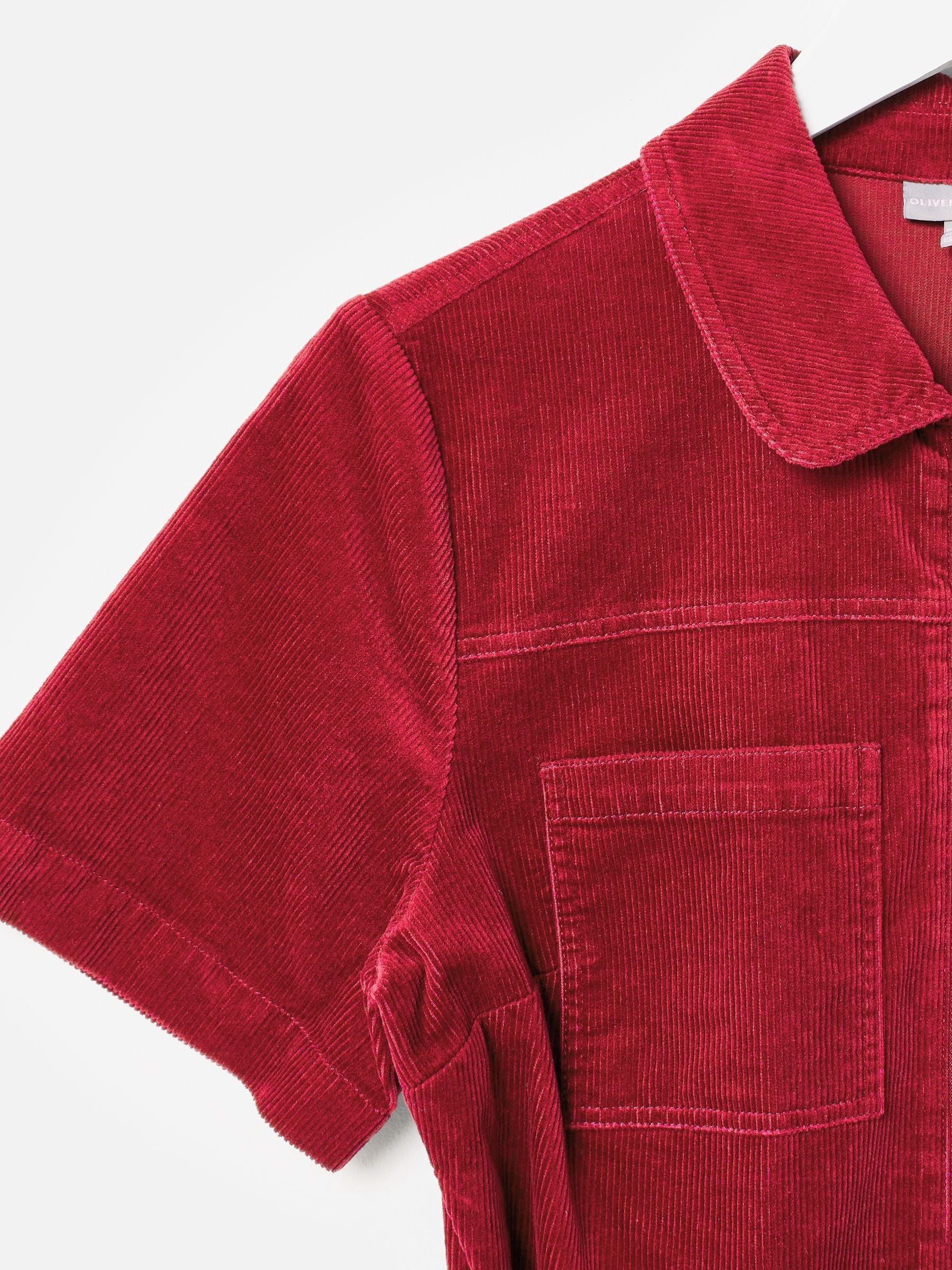 Rood - Oliver Bonas Corduroy Zip-Up Short Sleeve Jumpsuit