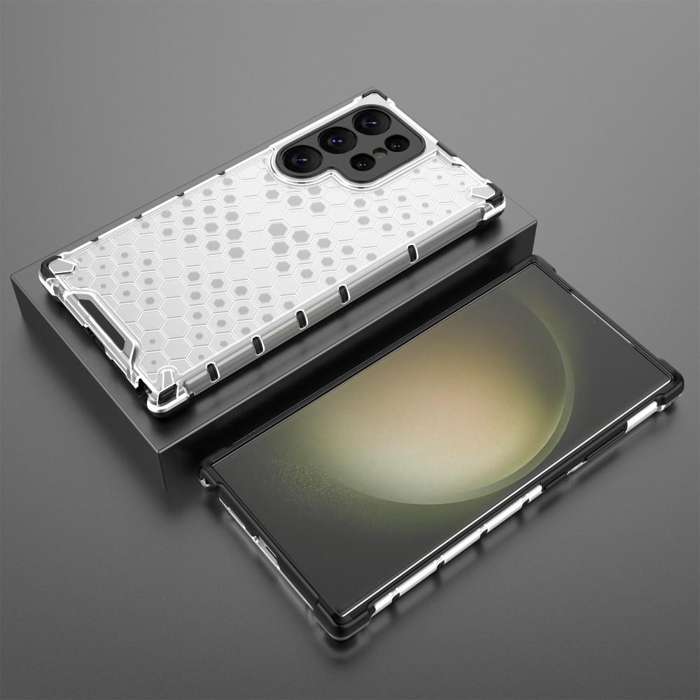 Samsung Galaxy S25 Ultra Hybrid Hülle Air Cushion Fallschutz   Bumper im Waben Design - Grau (Transparent)