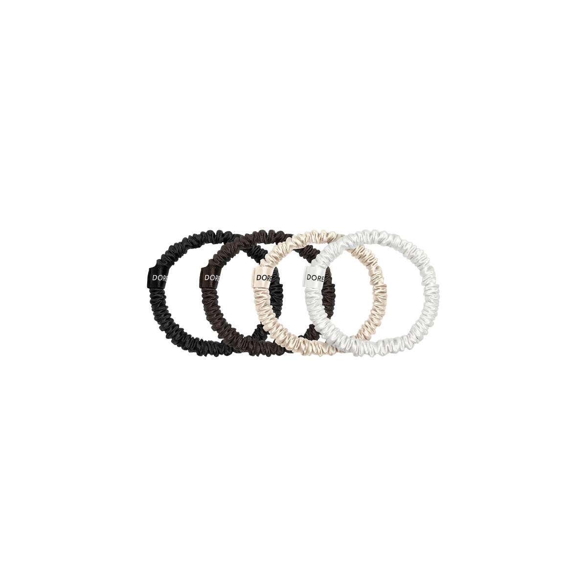 Scrunchie Set 1cm White, Black, Brown & Champagne Multi