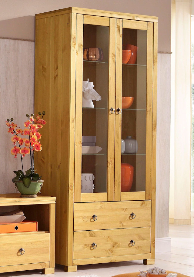 Home affaire Vitrine »Gotland« Breite 80 cm, Höhe 178 cm, mit Glastüren, aus massiver Kiefer, FSC®