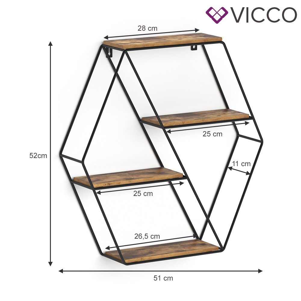 VICCO Loft Wandregal FYRK Gewürzregal Industrial Küchenregal eckig Bücherregal