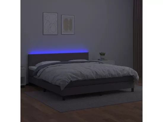 Sommier tapissier et matelas et LED Gris 180x200 cm Similicuir
