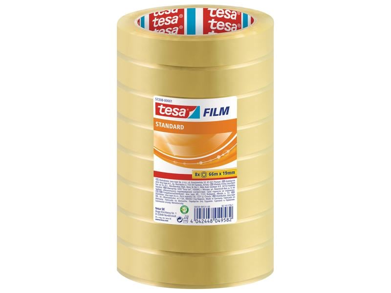 tesa Klebeband Standard 19 mm x 66 m, 8 Rollen Transparent Transparente Klebebänder