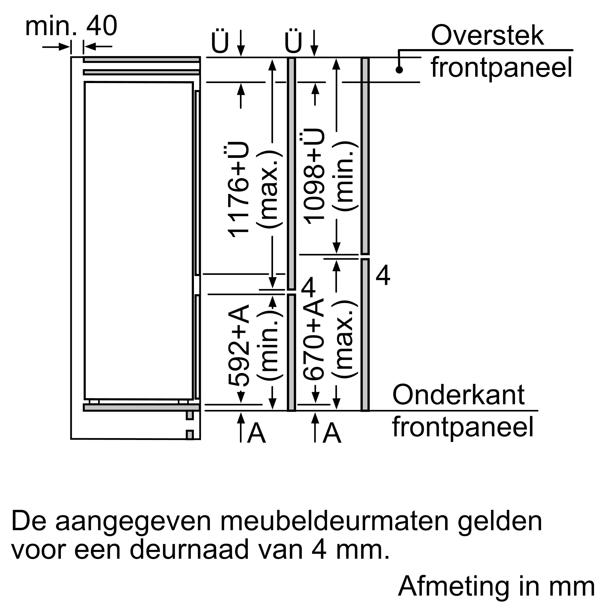 Serie 2 Inbouw koel-vriescombinatie 177.2 x 54.1 cm Sleepdeur