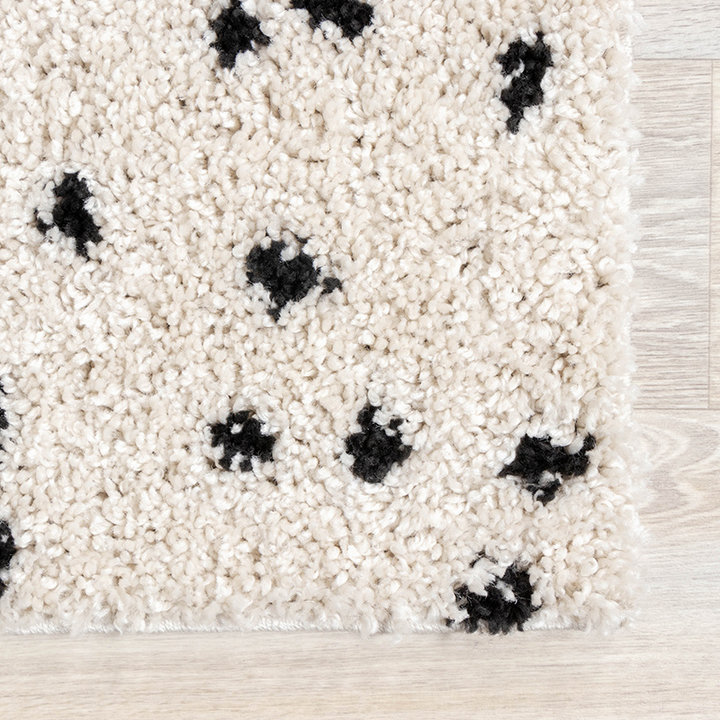 Hoogpolig vloerkleed - Grand Dots Creme/Zwart | Sfeer
