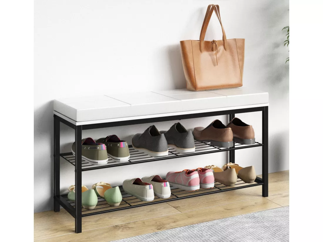 Métal Banc en bois Étagère à chaussures Taliro