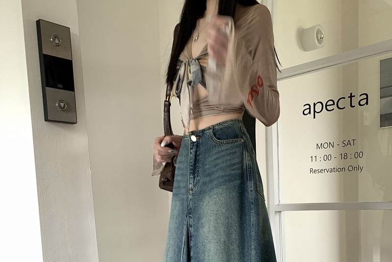 Auboi - Hoge taille gewassen maxi A-lijn denim rok