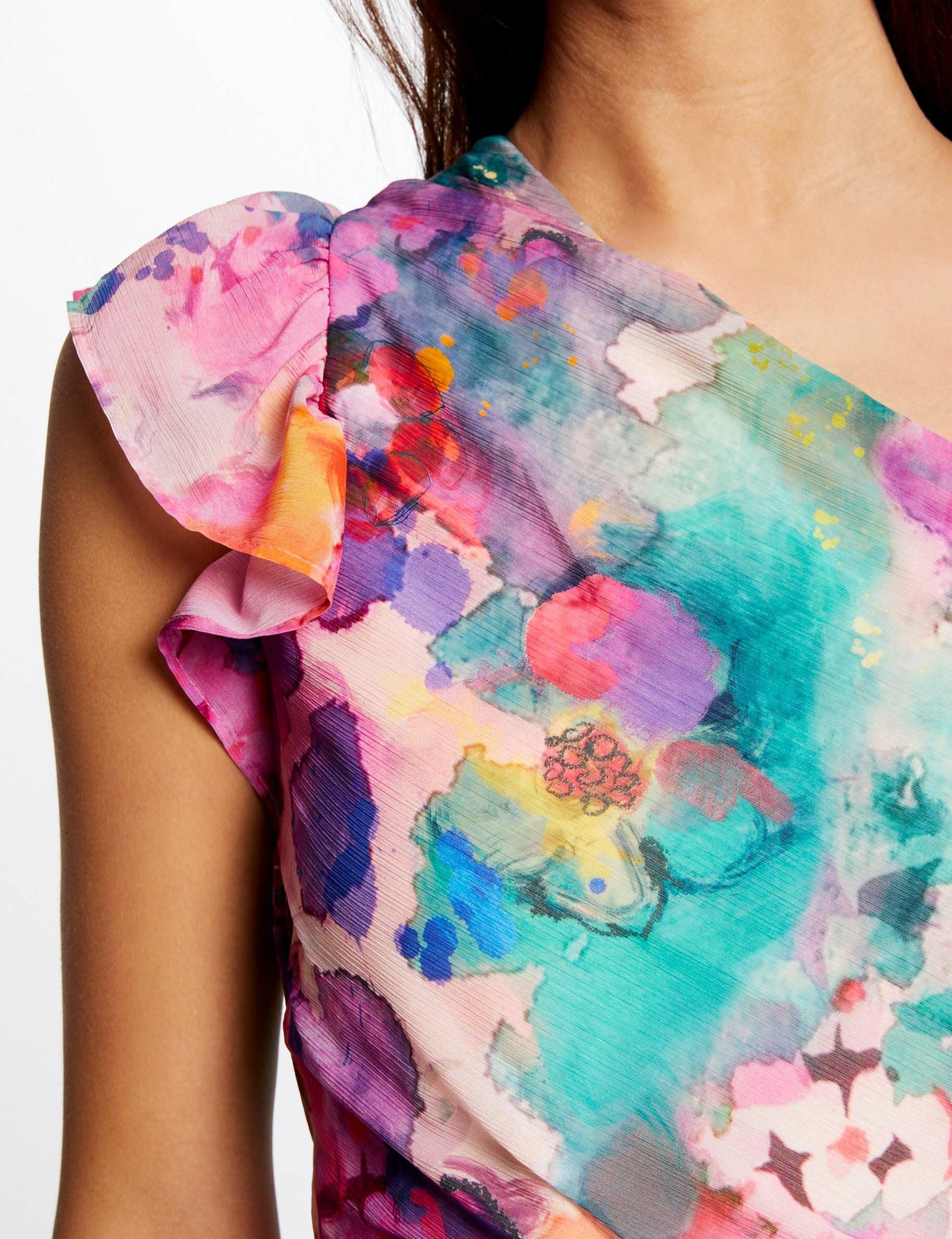Robe ajustée drapée asymétrique imprimée multico femme - multico