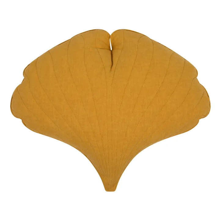 Moi Mili Coussin Ginkgo en lin | Jaune moutarde