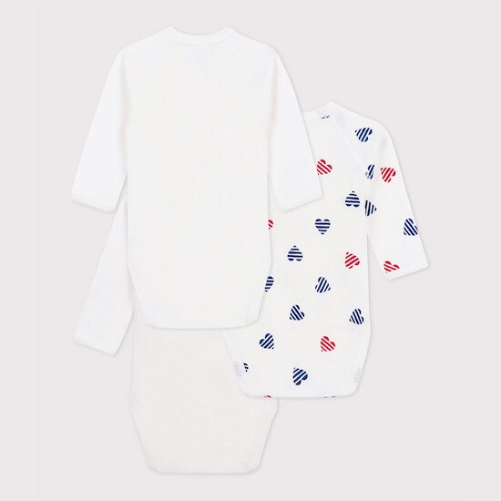 Lot de 3 bodies croisés manches longues en coton   Cœurs rayé        de               Petit Bateau