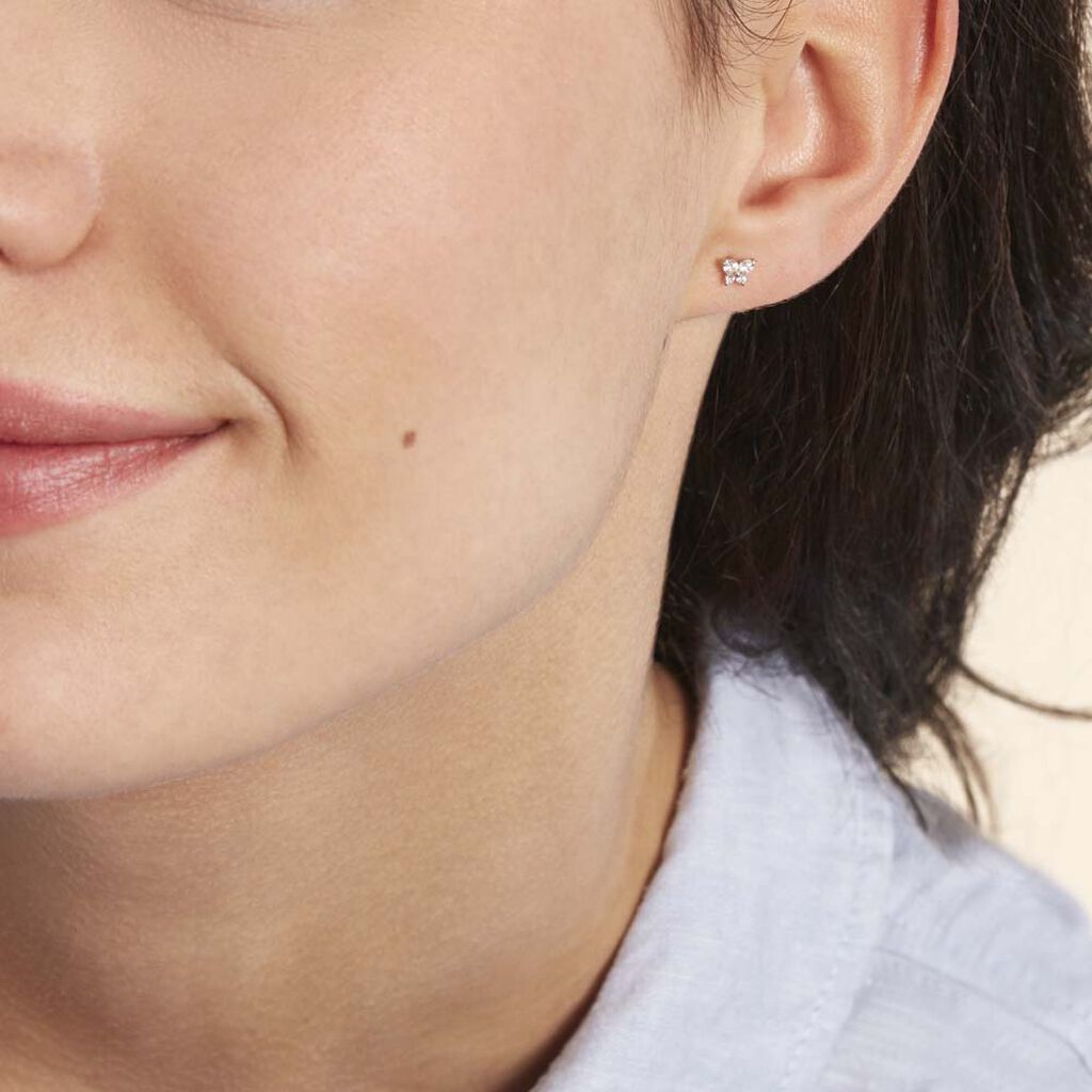 Boucles D'oreilles Puces Eleanor Fleur Or Blanc Oxyde De Zirconium