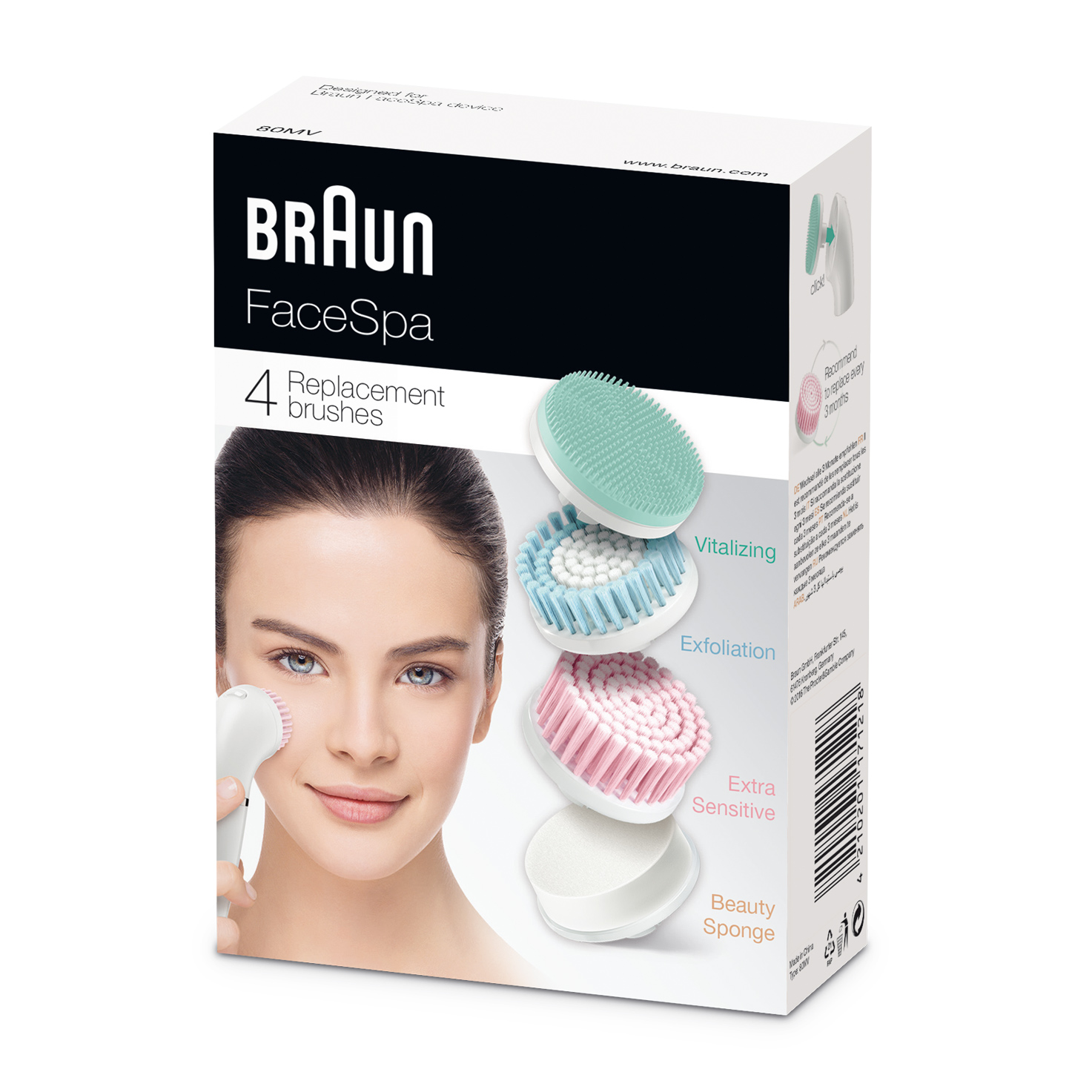 Braun FaceSpa 80MV navullingen - revitaliserend kussen, borstel voor de extra gevoelige huid, scrubborstel, beautyspons.