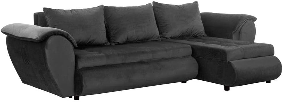 Santana Ecksofa mit Schlaffunktion und Bettkasten - Sofa mit 3 Sitzen und Robustem Überzug - Schlafcouch L-Form Universal - Modern Couch - 265x143x83 cm (Stoff Basic, Graphit)