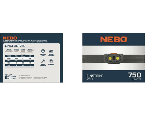 NEBO Einstein LED-koplamp, 750 lm, 6000 K, grijs