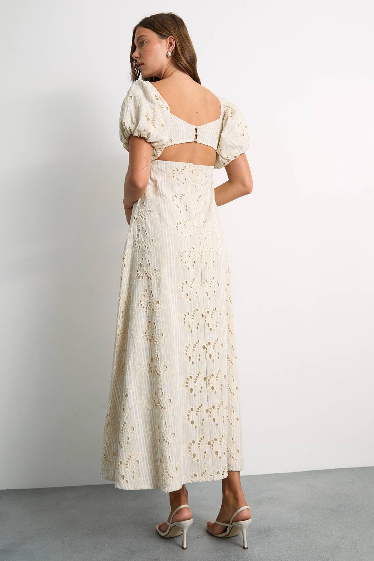 Warehouse Robe Midi En Coton Rayé Avec Broderie Anglaise