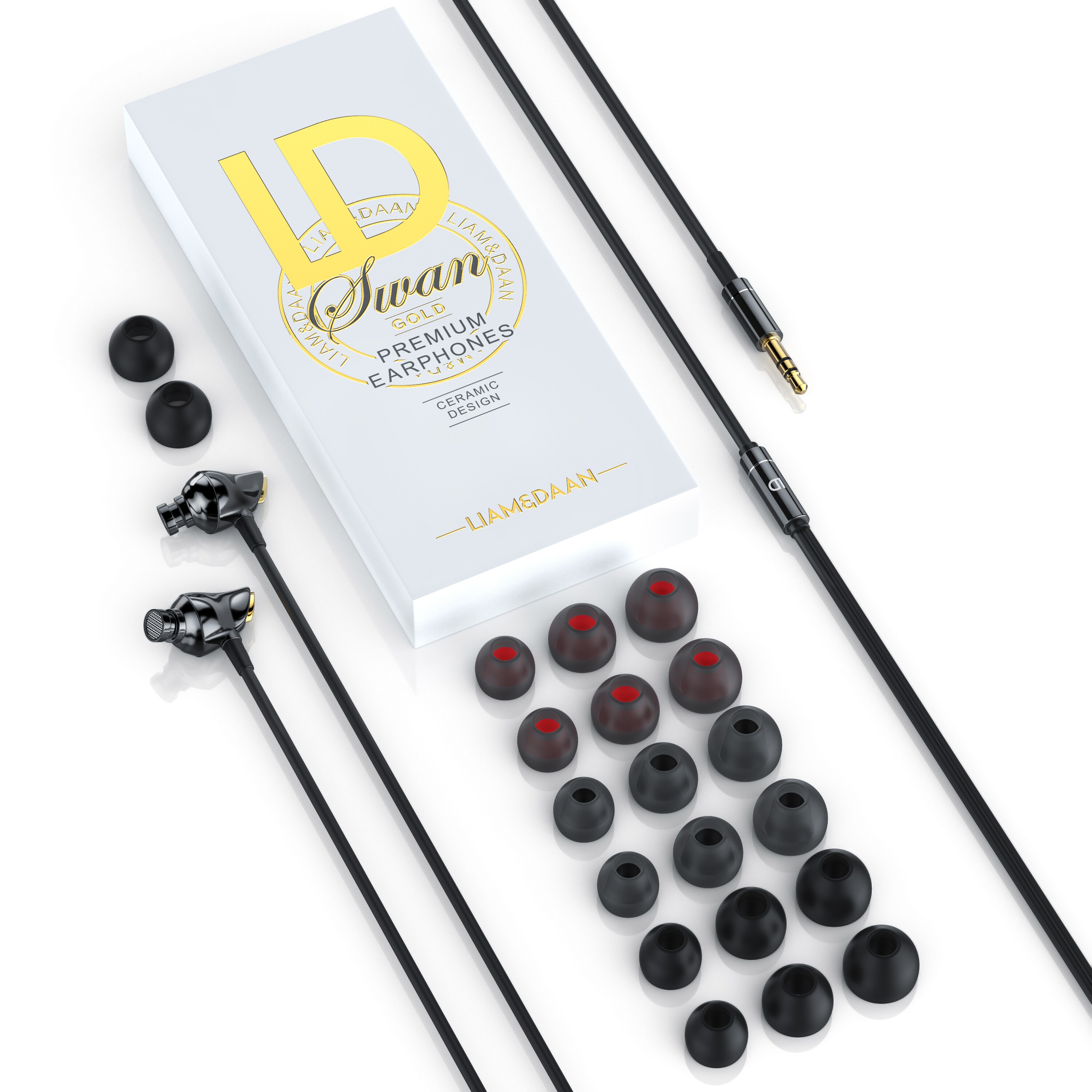 LIAM&DAAN In-Ear-Kopfhörer, High End Ceramic InEar 8mm Treiber / Aramid Kabel / Knickschutz, gold/schwarz