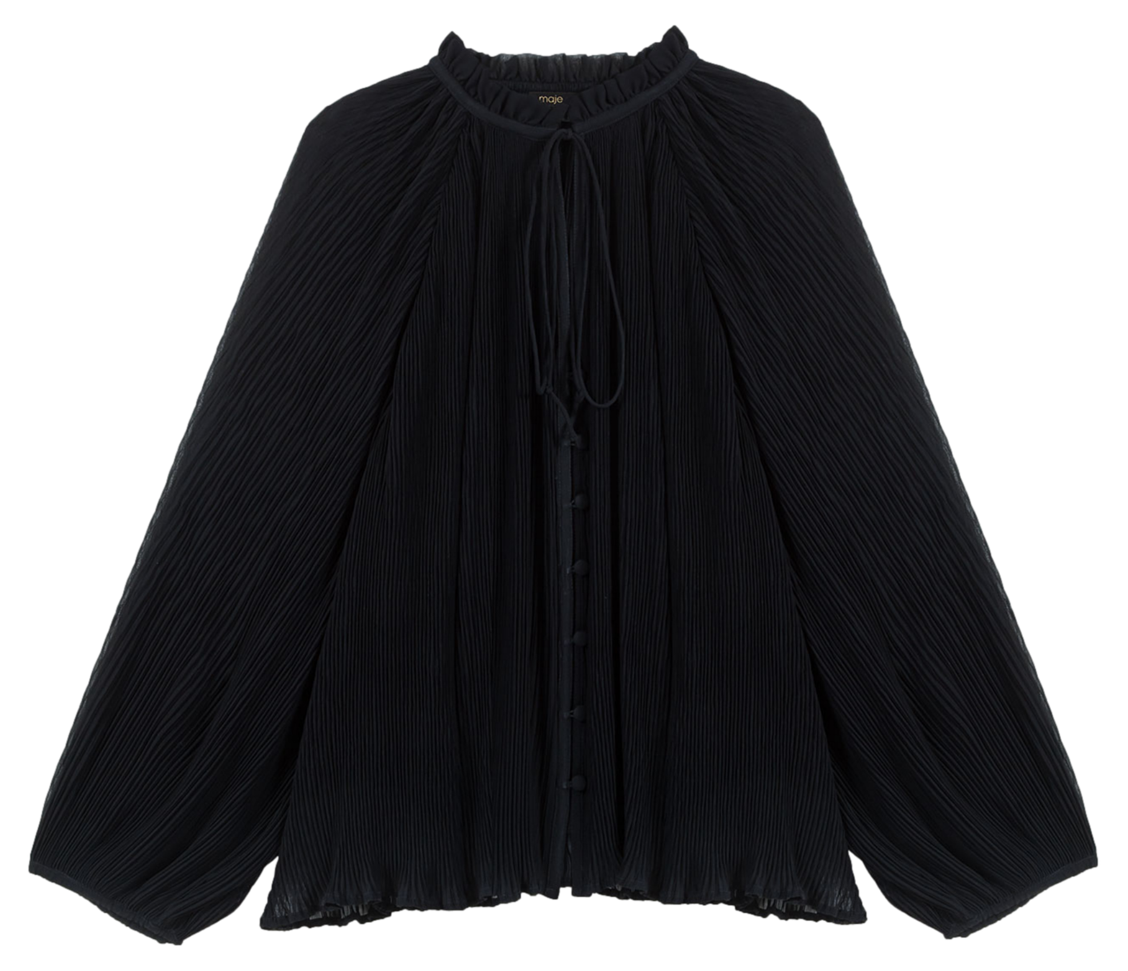 Blouse col rond plissée | Noir