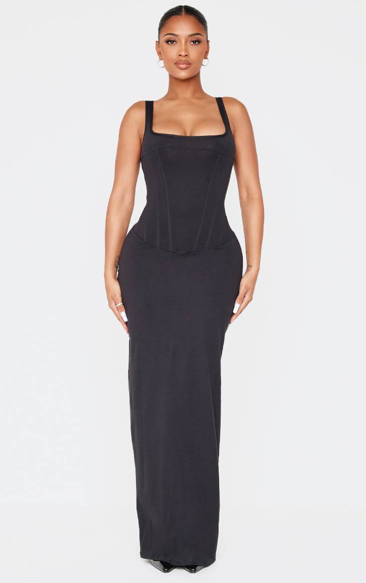 Noir Robe Maxi Sculptante À Encolure Carrée Et Buste Corseté Shape