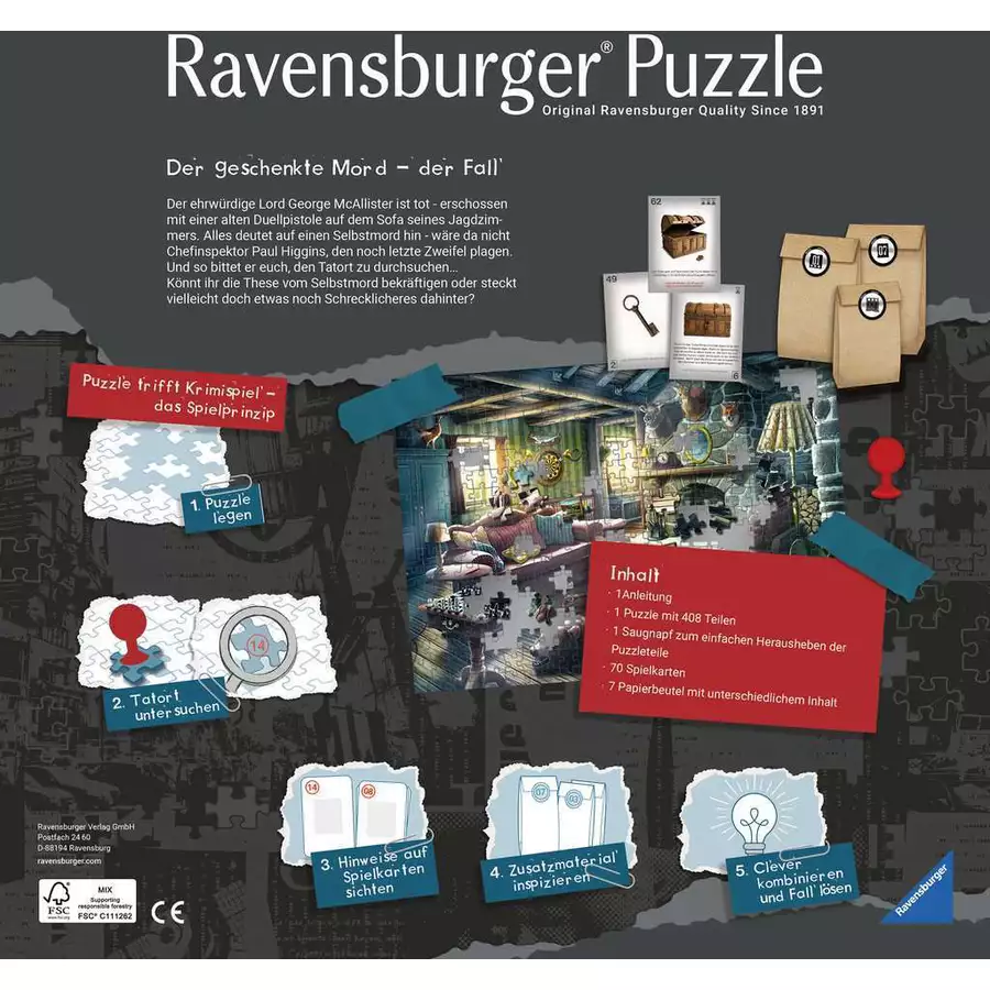 Ravensburger Puzzle X Crime: Der geschenkte Mord bunt