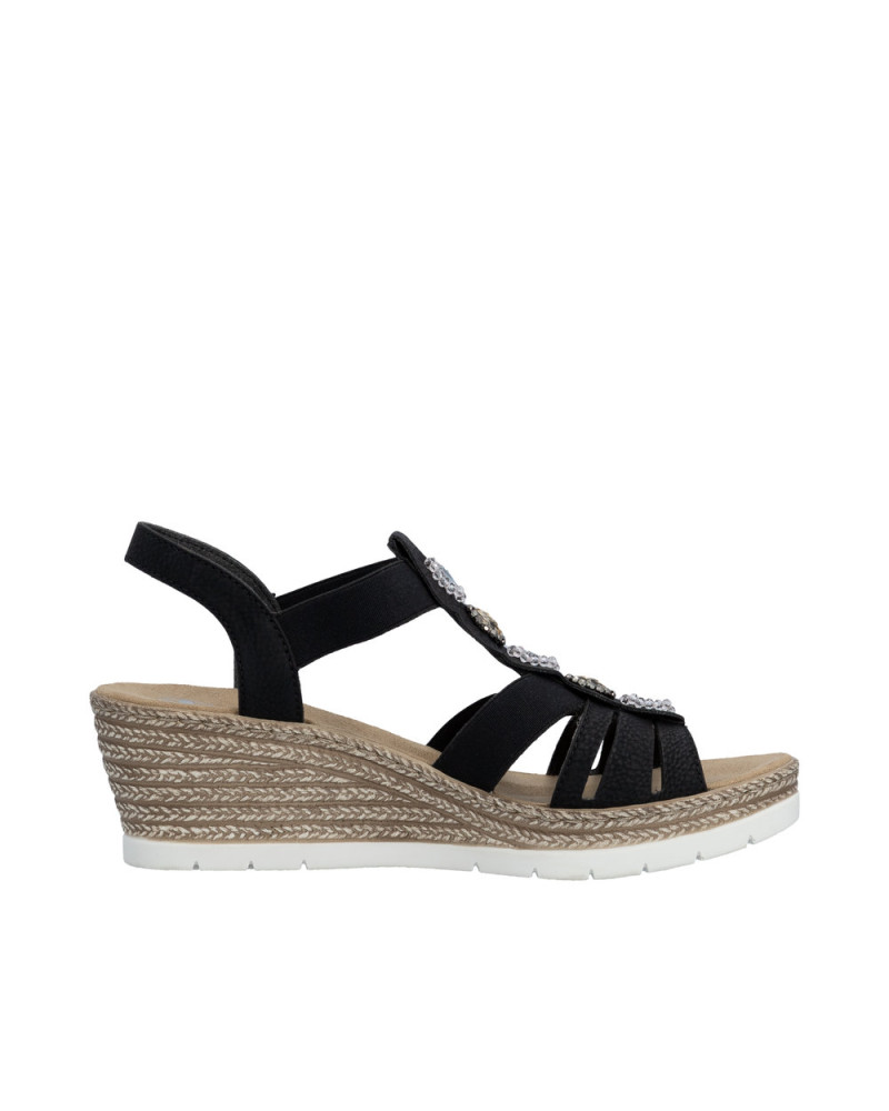 Rieker sandal kilehæl - sort