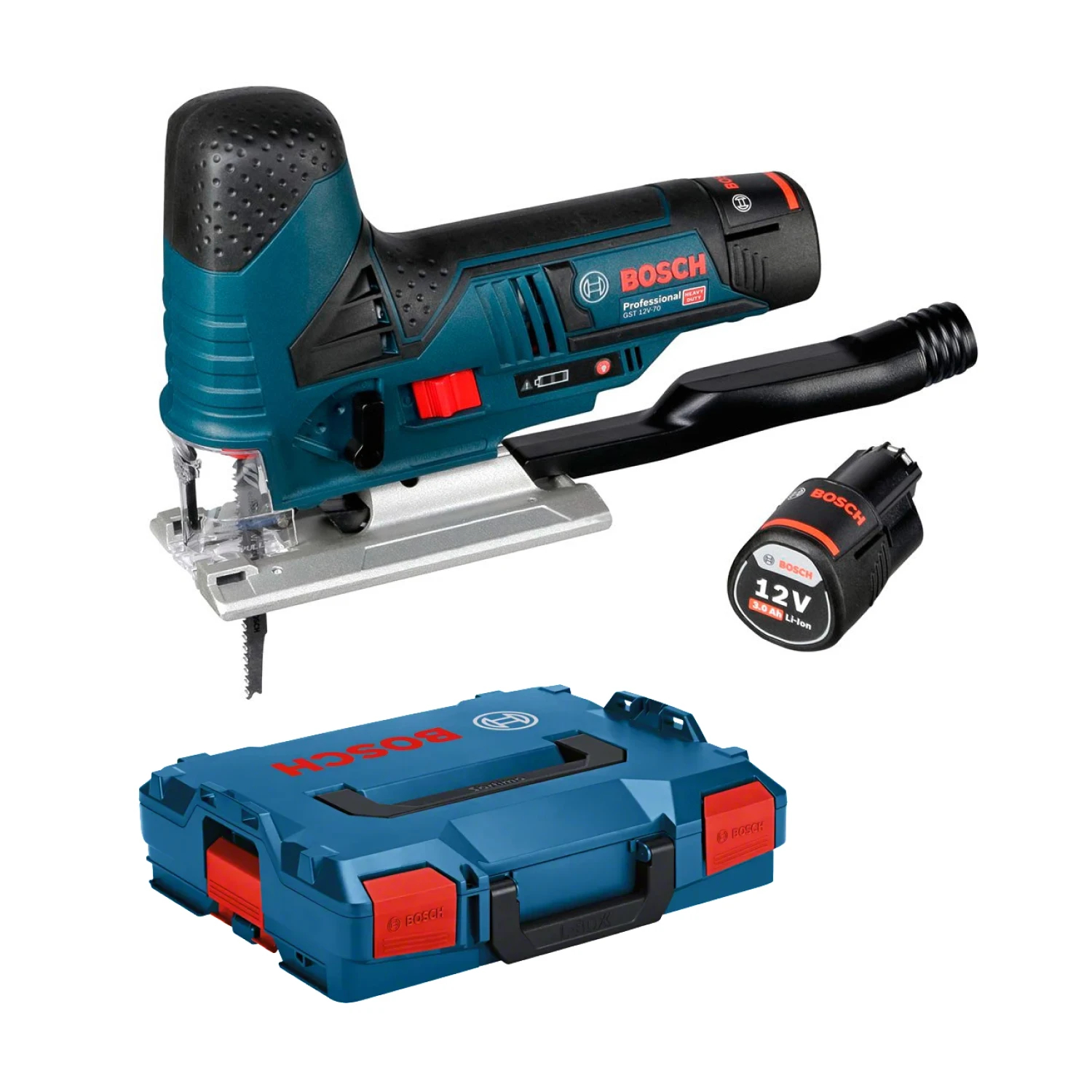 Bosch GST 12V-70 12V Li-Ion accu decoupeerzaag set (2x 3.0Ah accu) in L-Boxx - T-greep - variabel