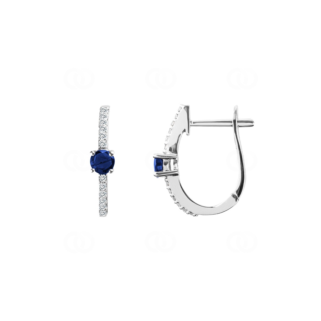 Kreolen 750/18 K Weissgold mit Saphir rund und Diamanten 0.12 ct H/si