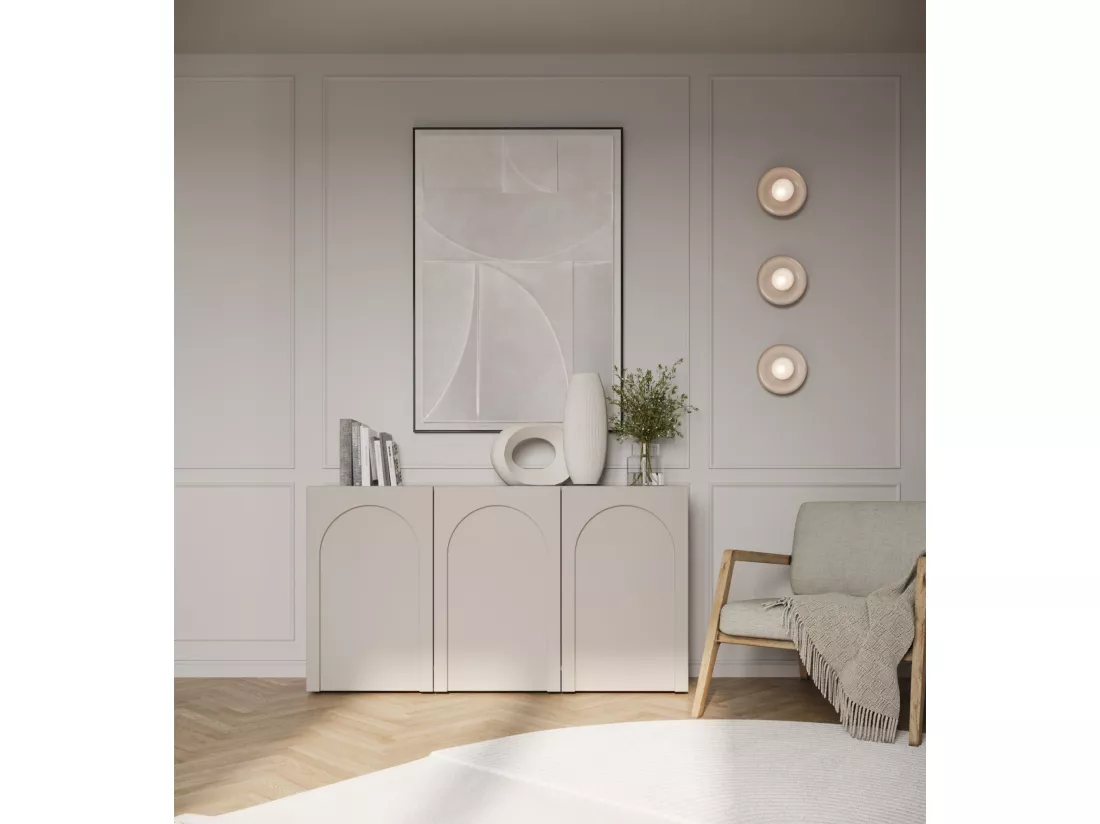 Buffet - 150 cm - 3 portes avec façades fraisées - grège - ARKADIA