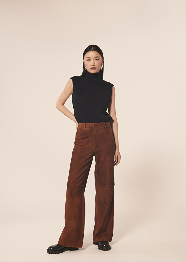 Pantalon Pauliusmarron en cuir nubuck
