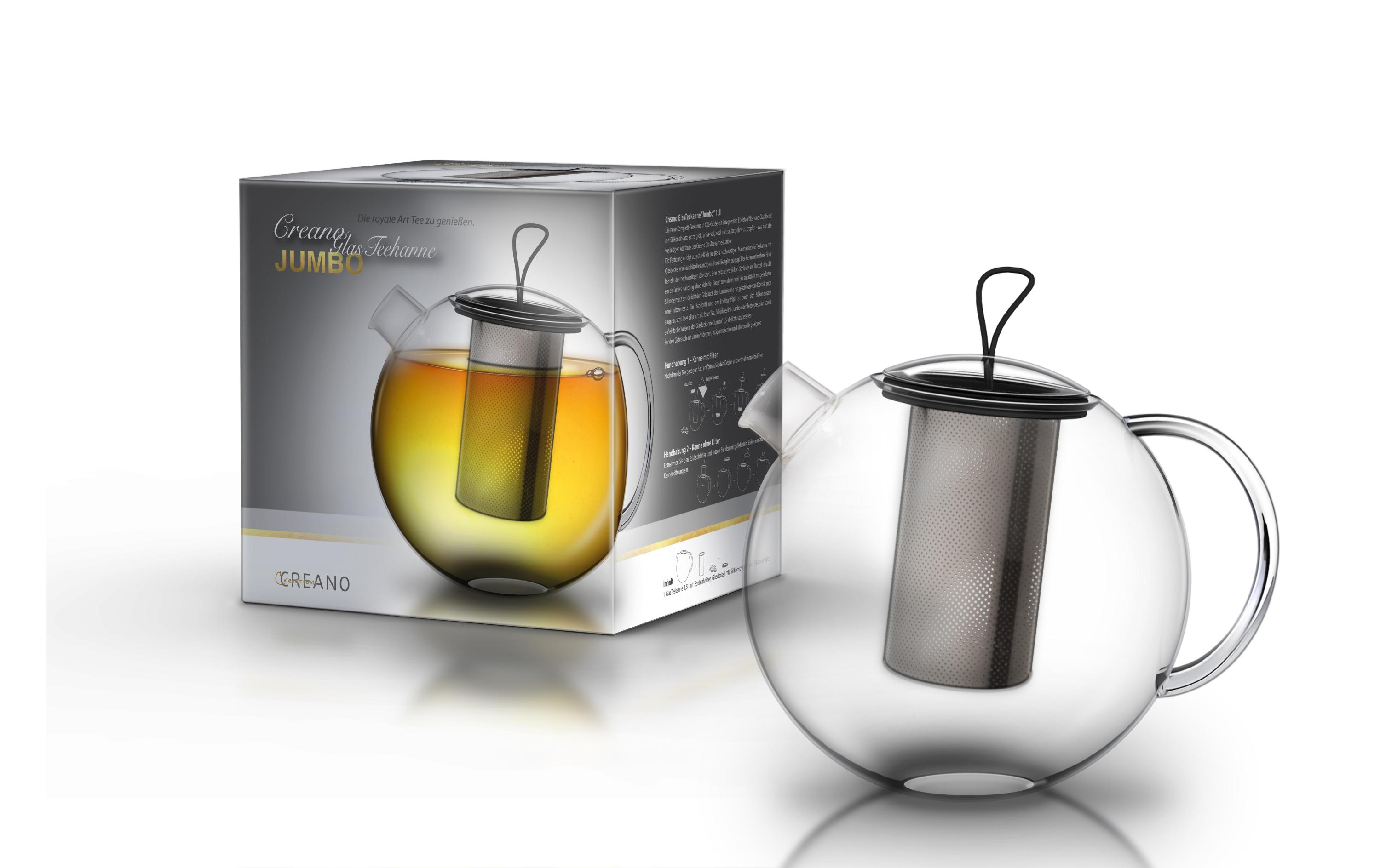 Teekanne 1.5 l, TransparentTeebereiter mit Edelstahlsieb