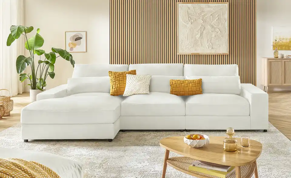 Element Branna Beige Samt Ottomane links
