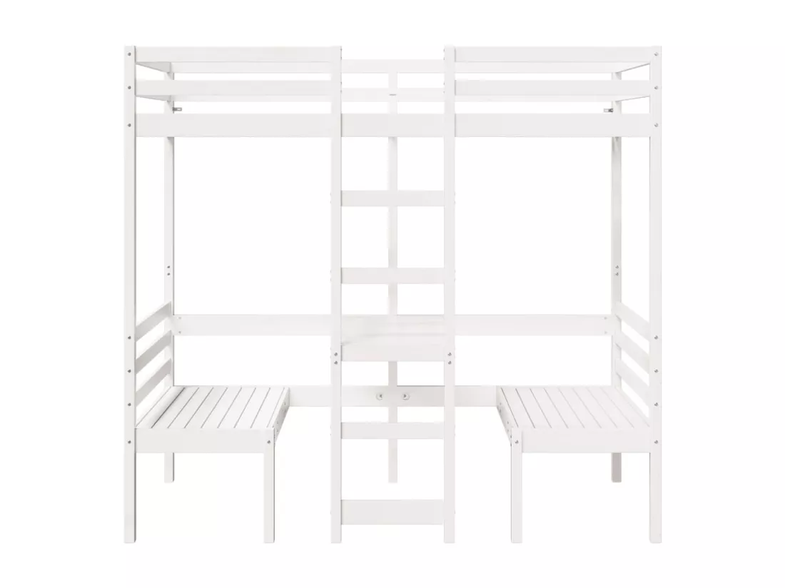 Lit mezzanine avec bureau et chaises blanc 75x190 cm pin massif