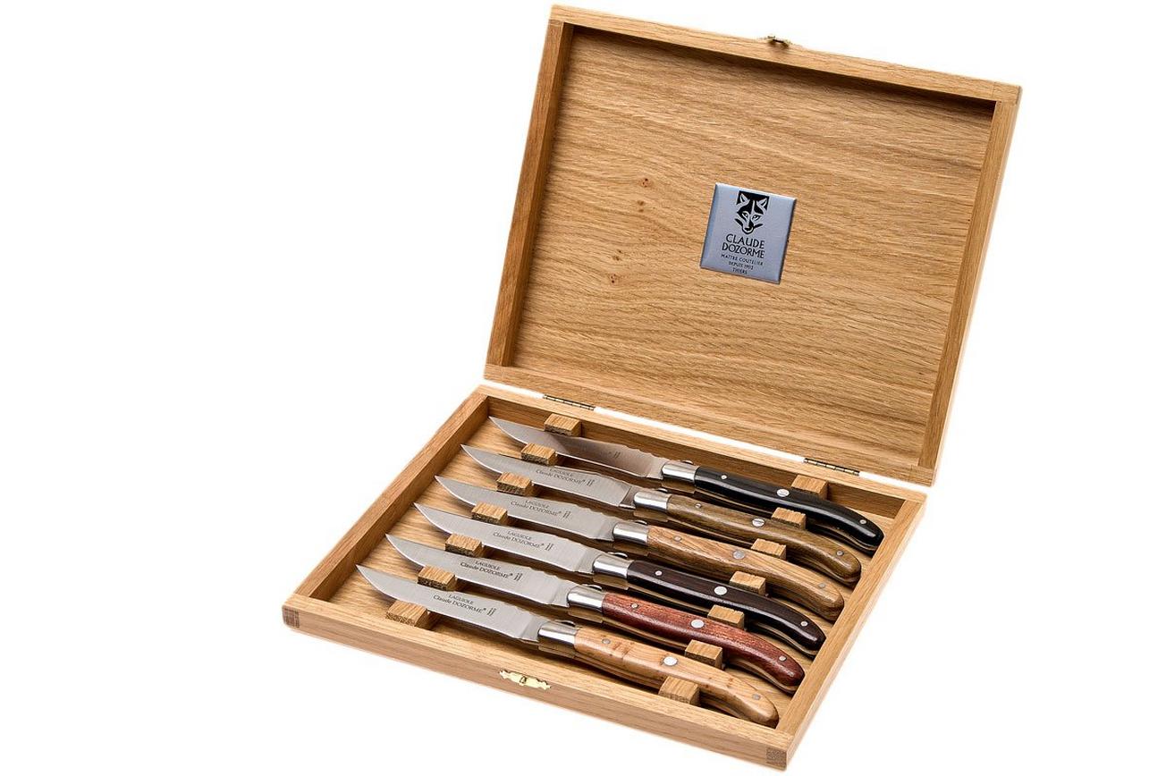 Claude Dozorme Laguiole Steakmesset 6-delig, verschillende houtsoorten