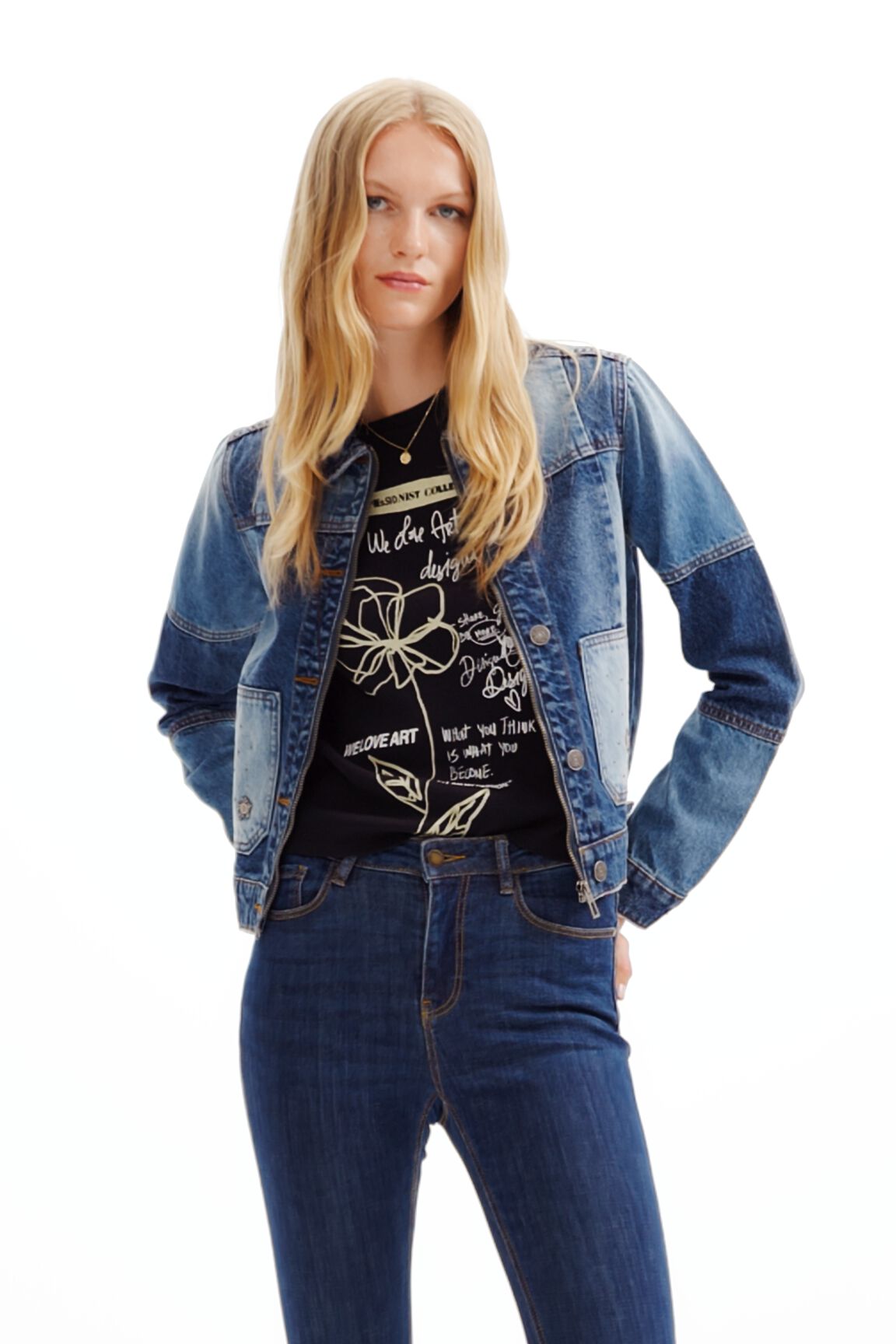 Veste trucker jean patchwork