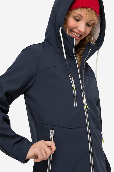 Softshell-Jacke, wasserabweisend, Fleece-Innenseite, Kapuze, 2-Wege-Zipper, fällt kleiner aus