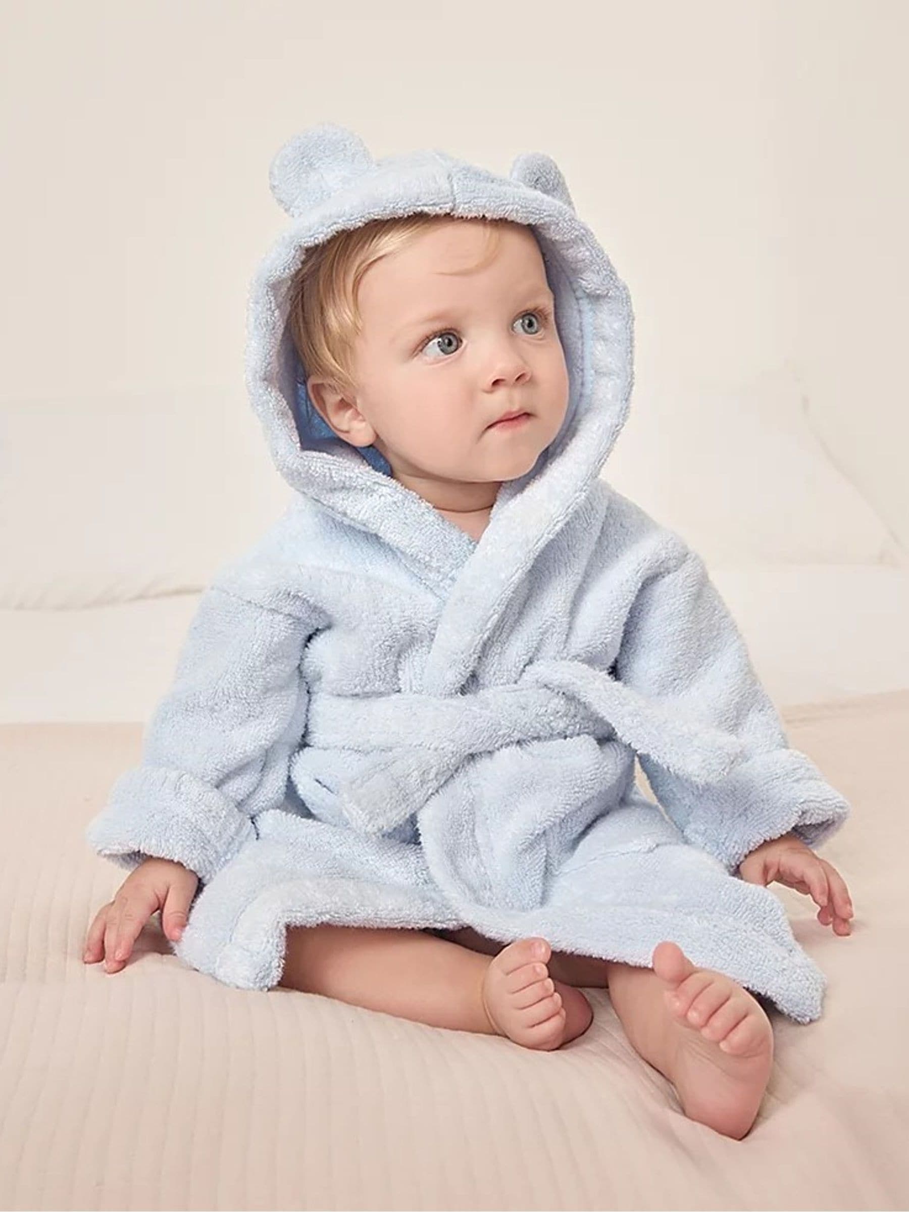 The White Company Blue Bear Baby 100% Cotton Robe