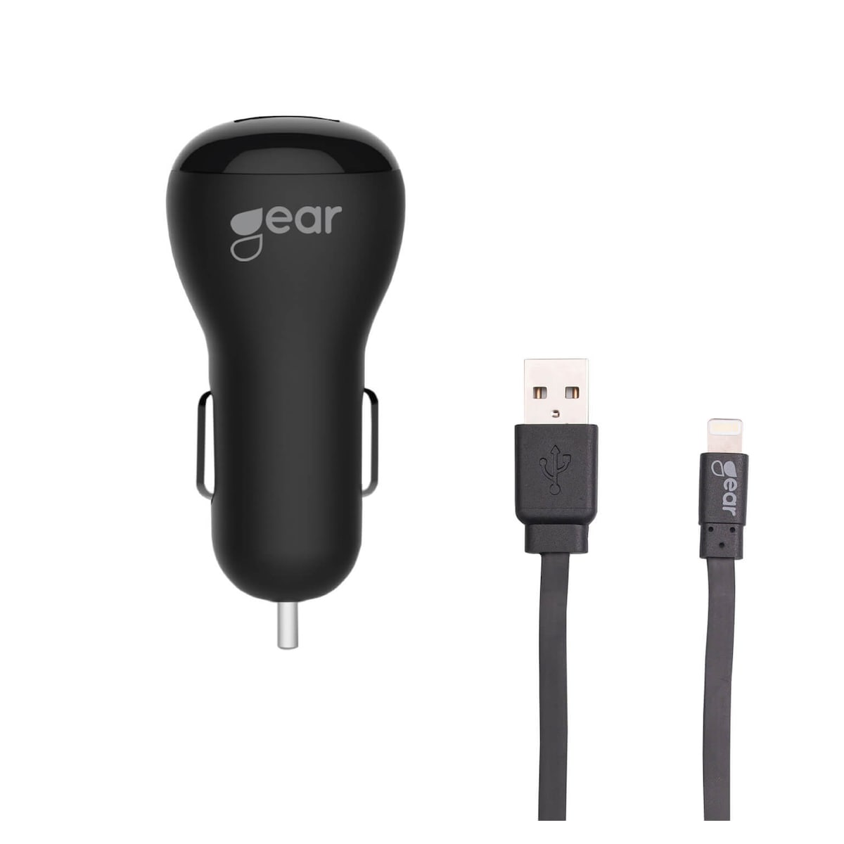 GEAR Lader 12-24V 1xUSB 1A Svart Lightning Kabel 1m MFI