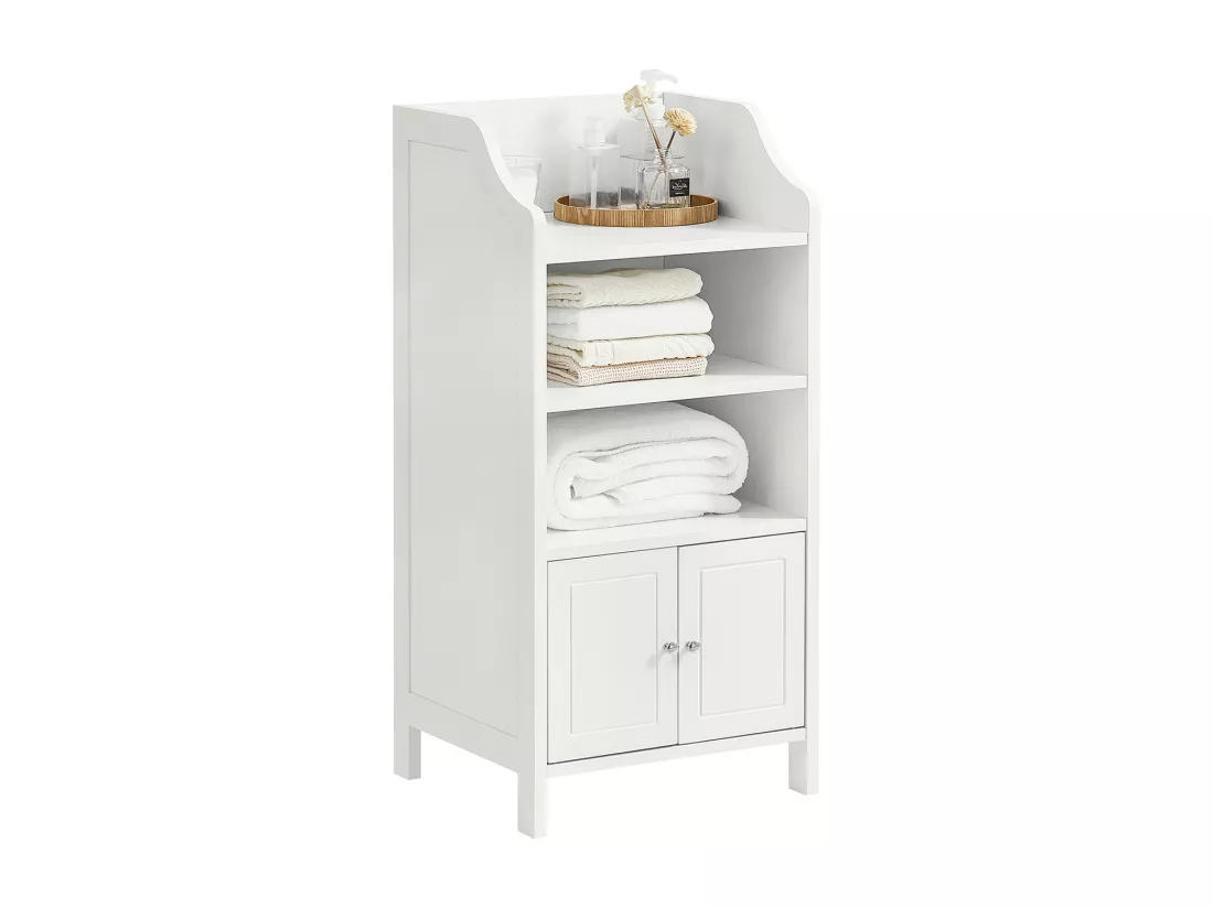Meuble Bas De Salle De Bain Commode Armoire De Rangement Sur Pied Avec 3 Étagères 2 Portes, BZr56-w