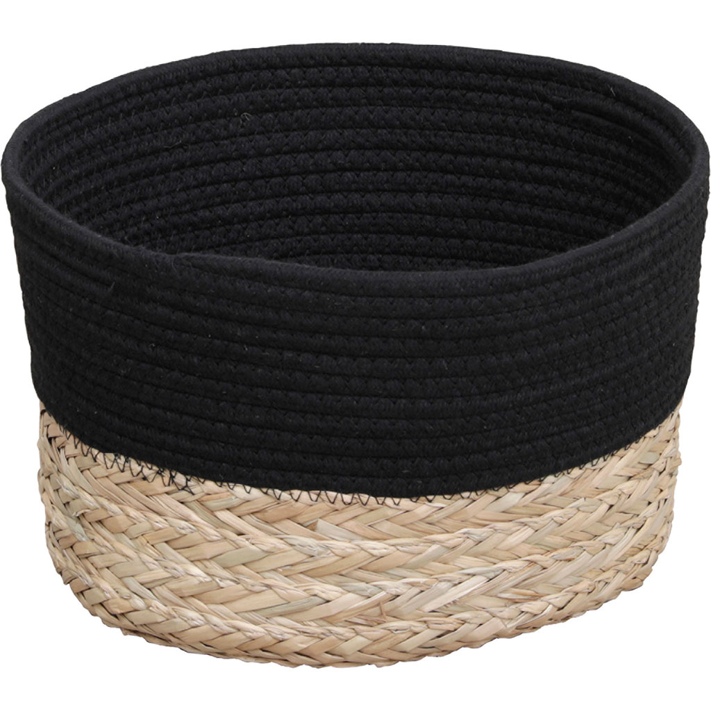 Panière ovale coton végétal noir naturel 32x20x25cm