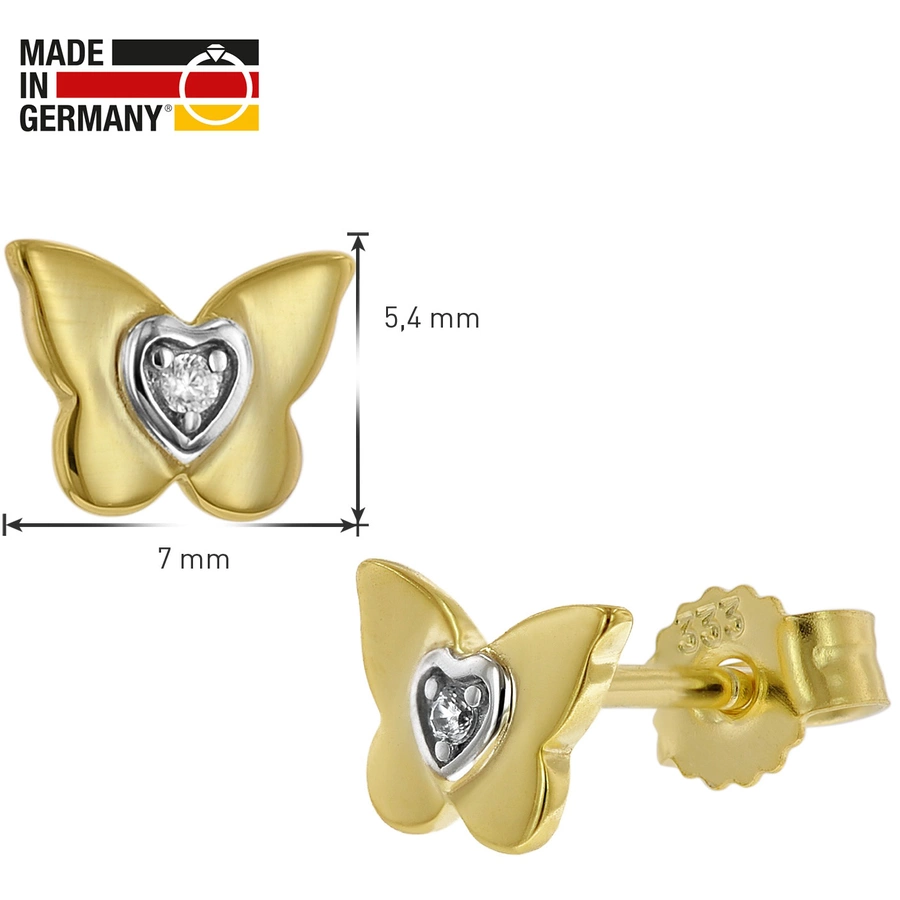 trendor Ohrringe für Mädchen Gold 333 (8 Kt) Schmetterling Ohrstecker gold